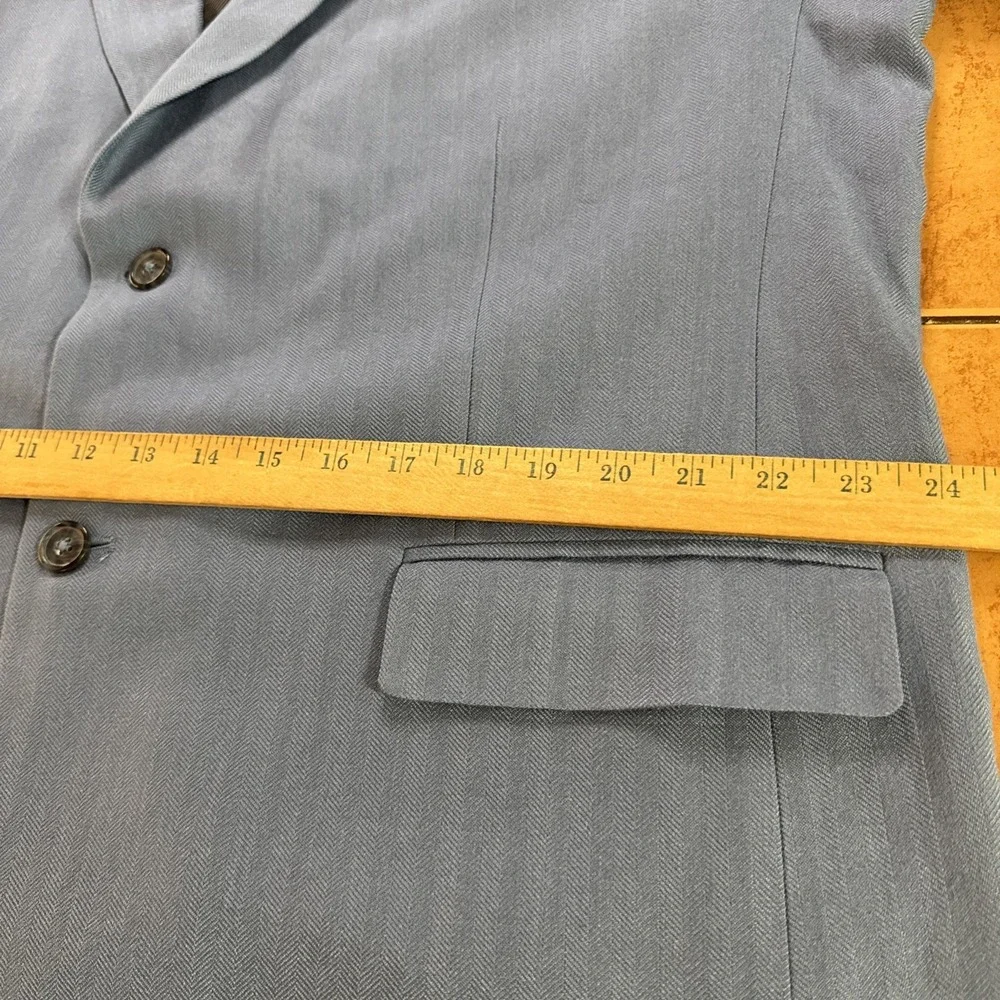 Hunt Valley 46L Portly Fit Blue Herringbone Silk Bamboo Blazer Sport Coat Jacket